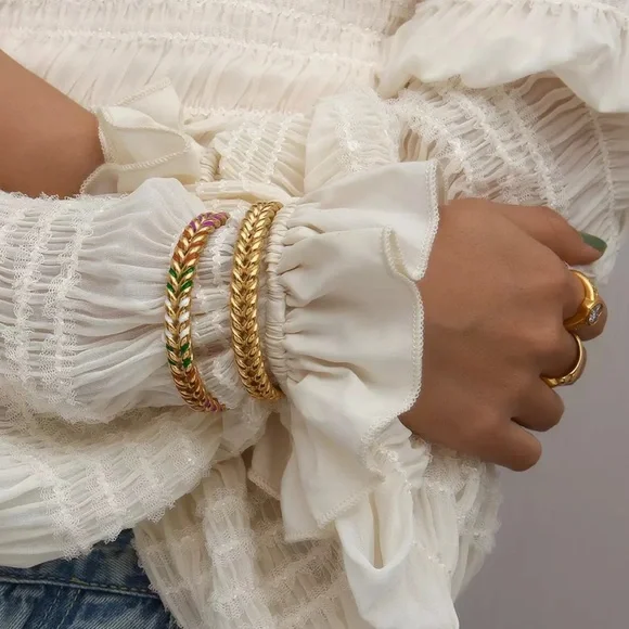 New 18K Gold Enamel Open Bracelet Bangles